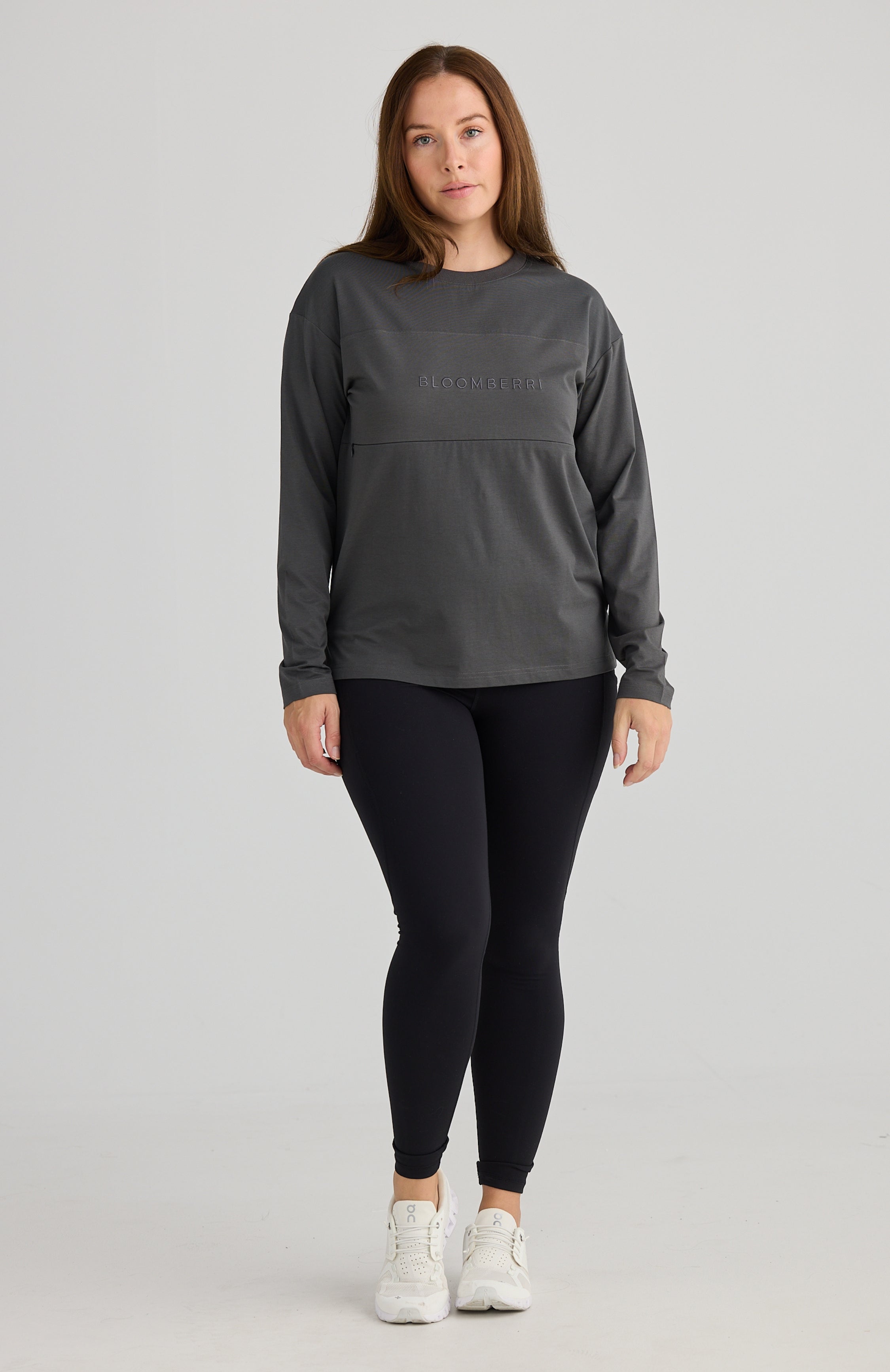 Aria Long Sleeve Nursing Tee (Charcoal)