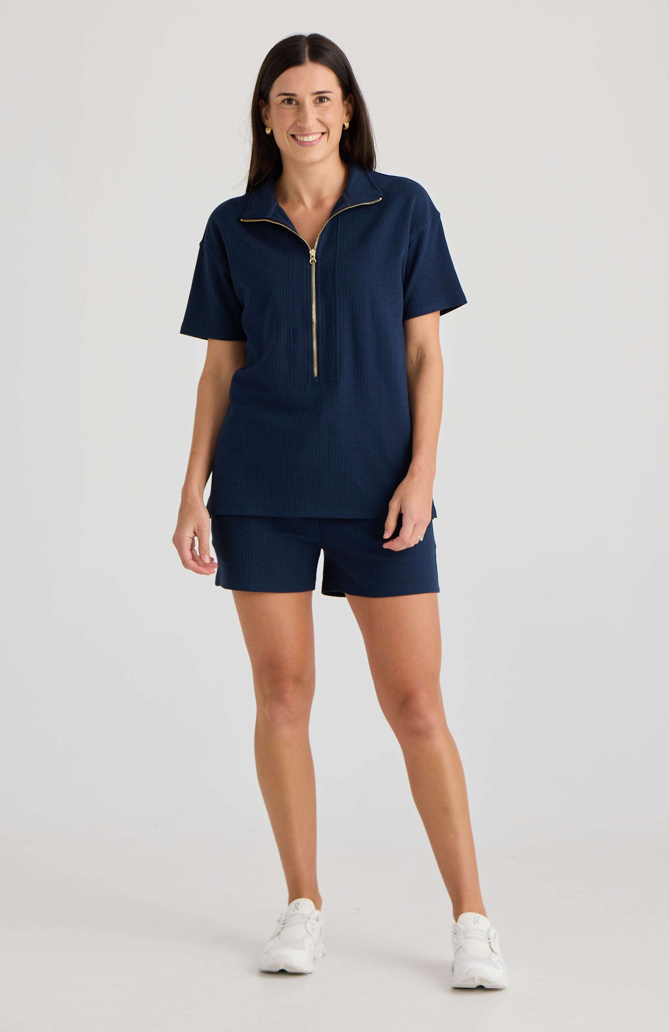 Harper Half Zip Breastfeeding Top Navy