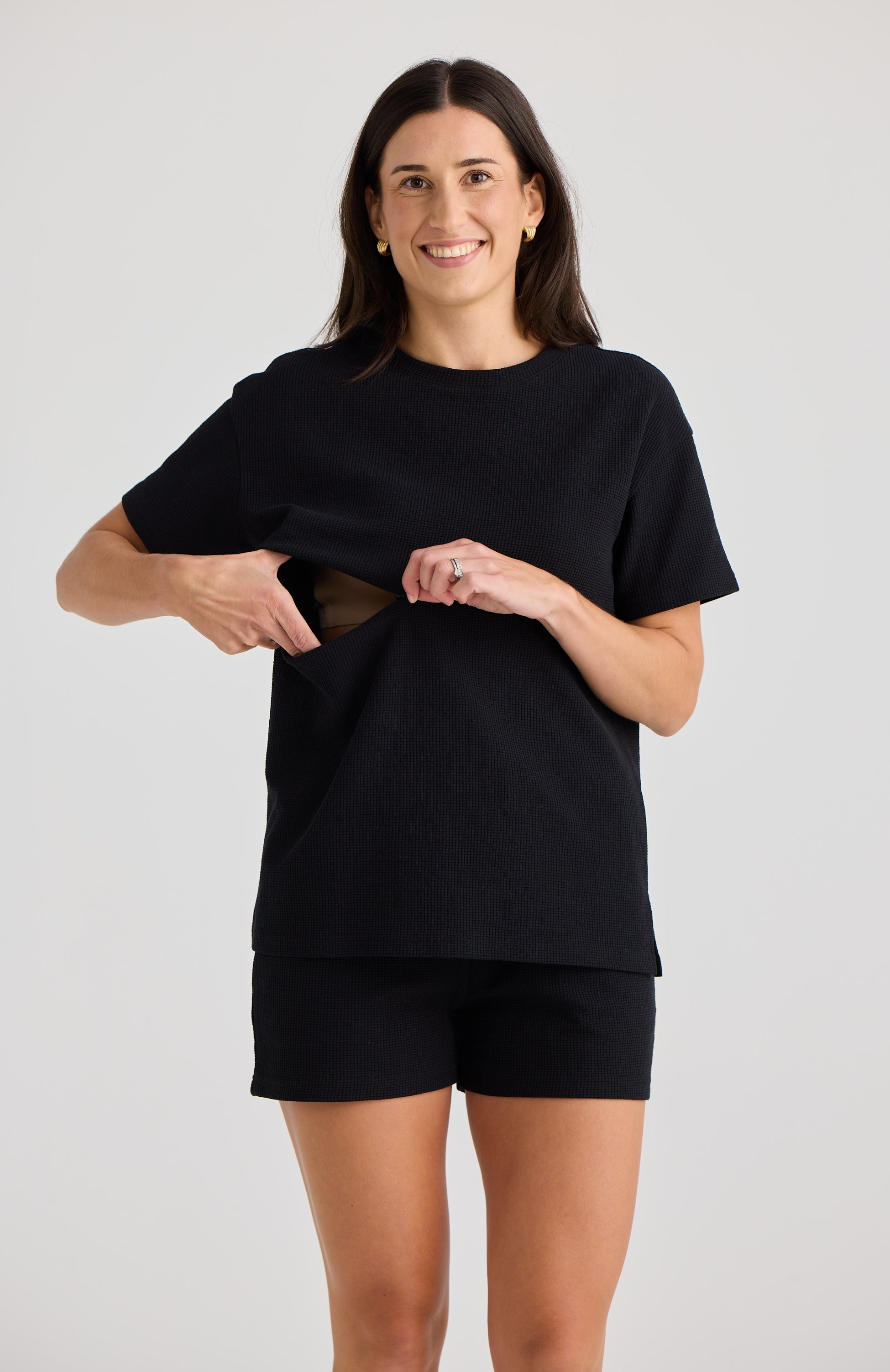 Camilla Waffle Breastfeeding Top Black