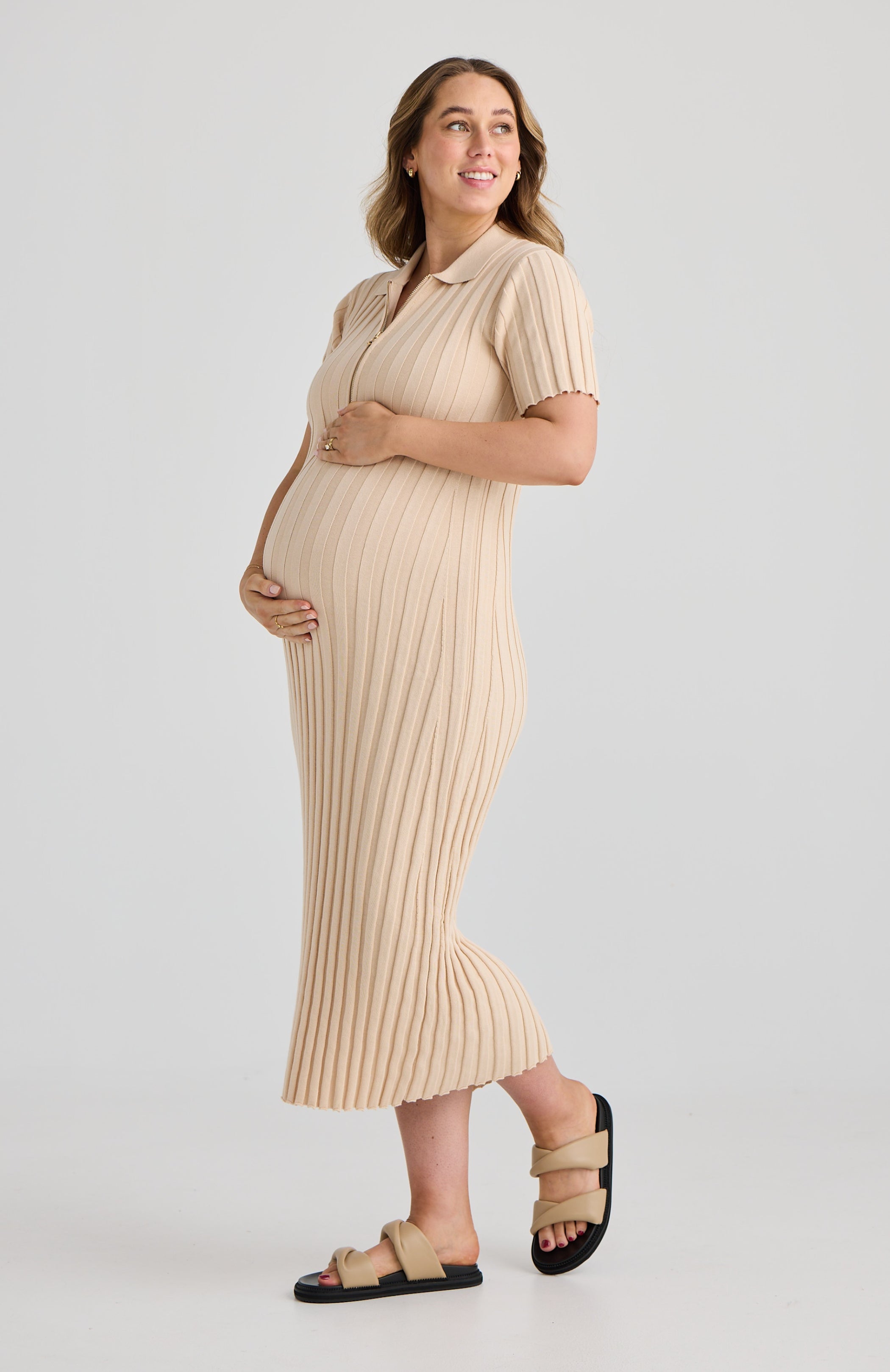 Ava Knit Maternity Dress Beige