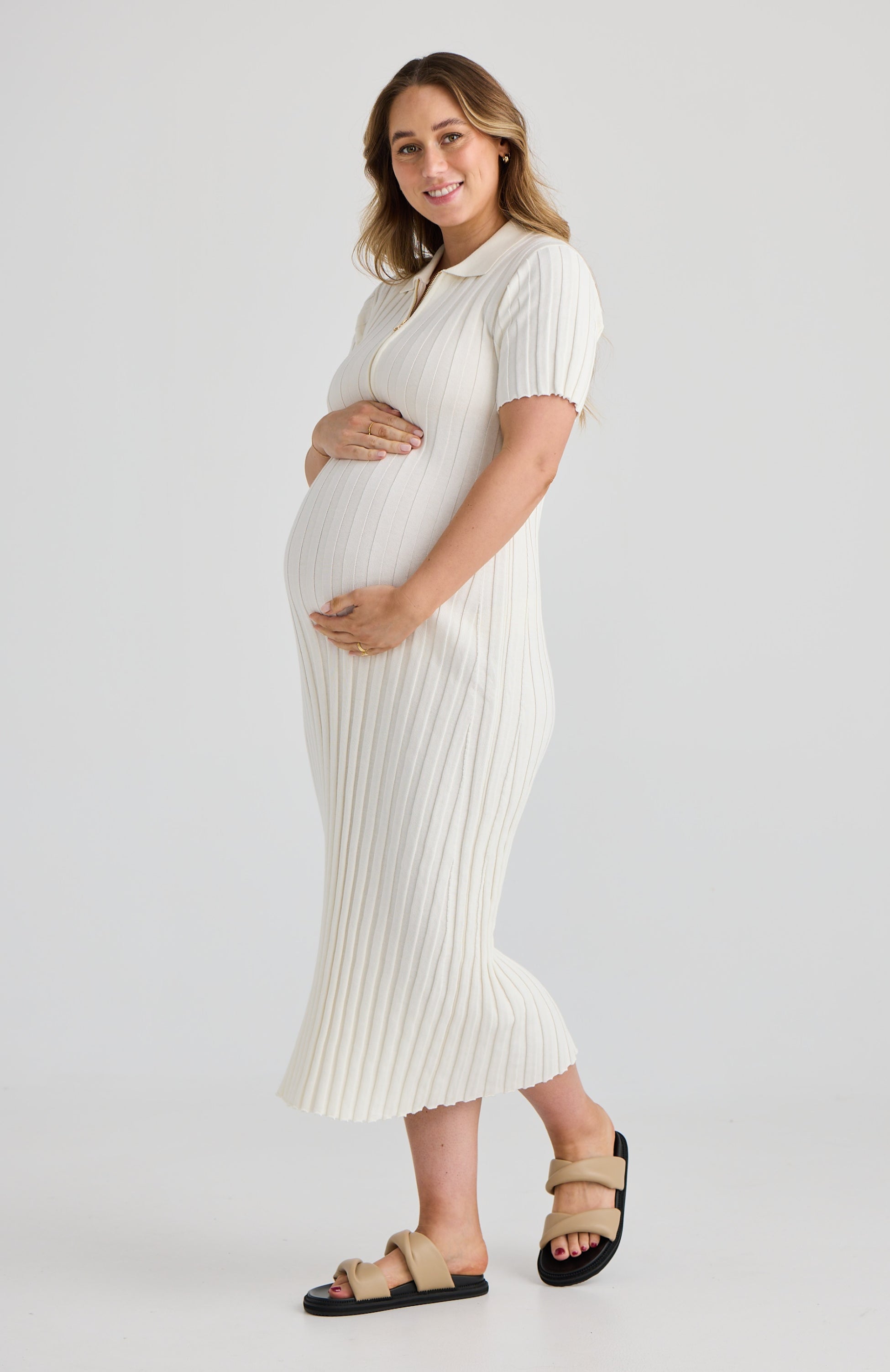 Ava Knit Maternity Dress White