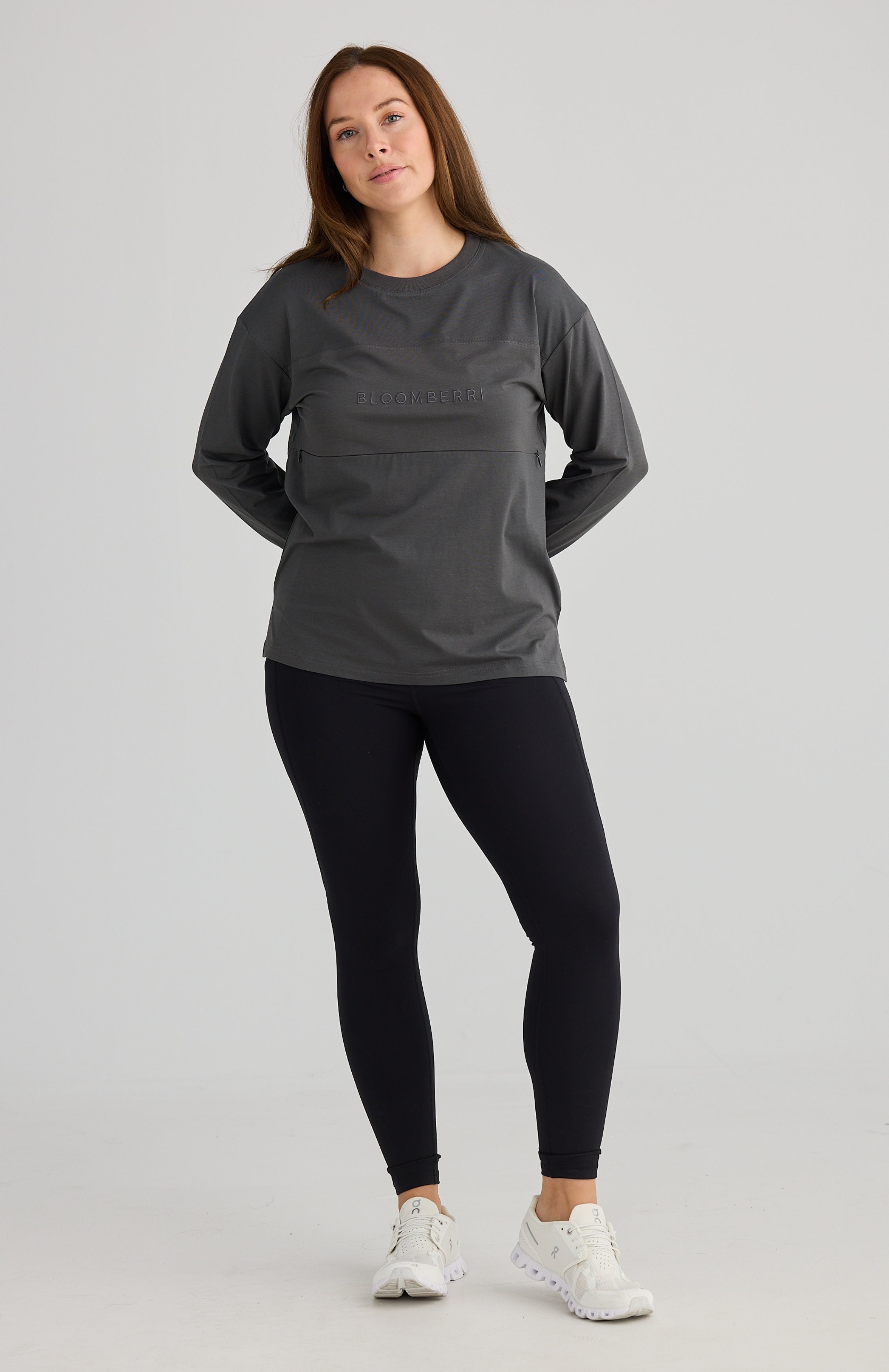 Aria Long Sleeve Nursing Tee (Charcoal)