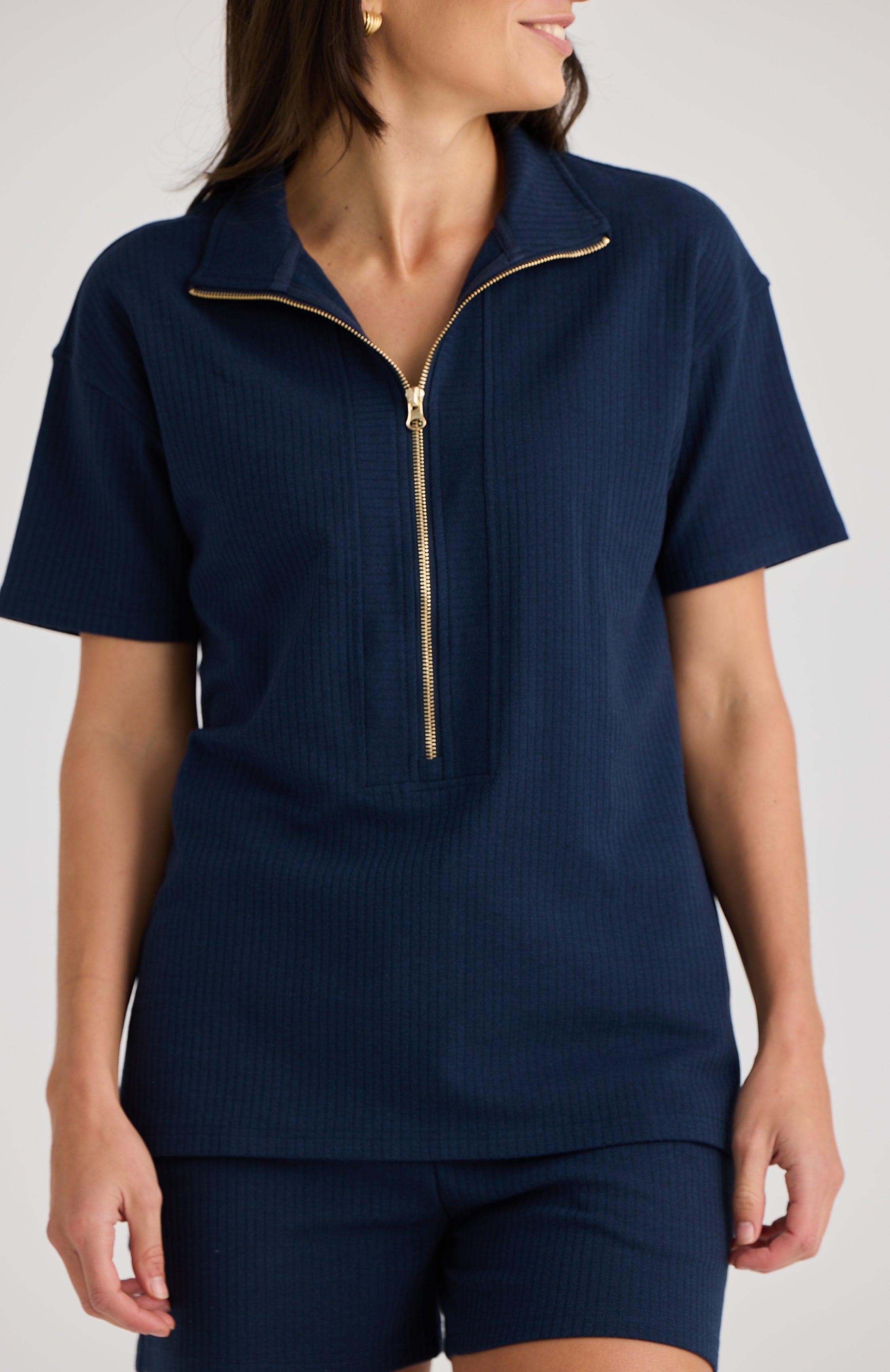 Harper Half Zip Breastfeeding Top Navy