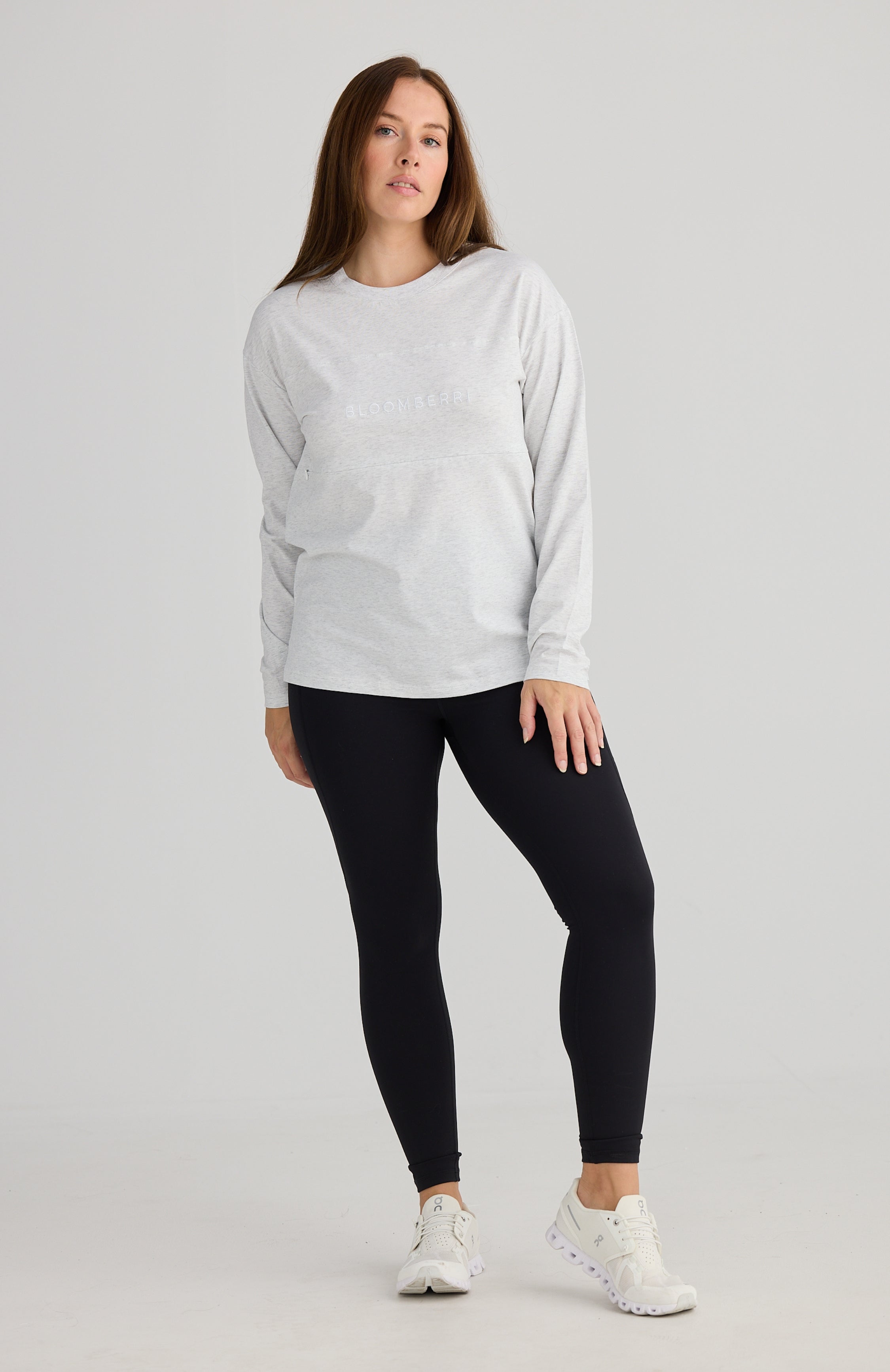 Aria Long Sleeve Nursing Tee (Grey Marle)