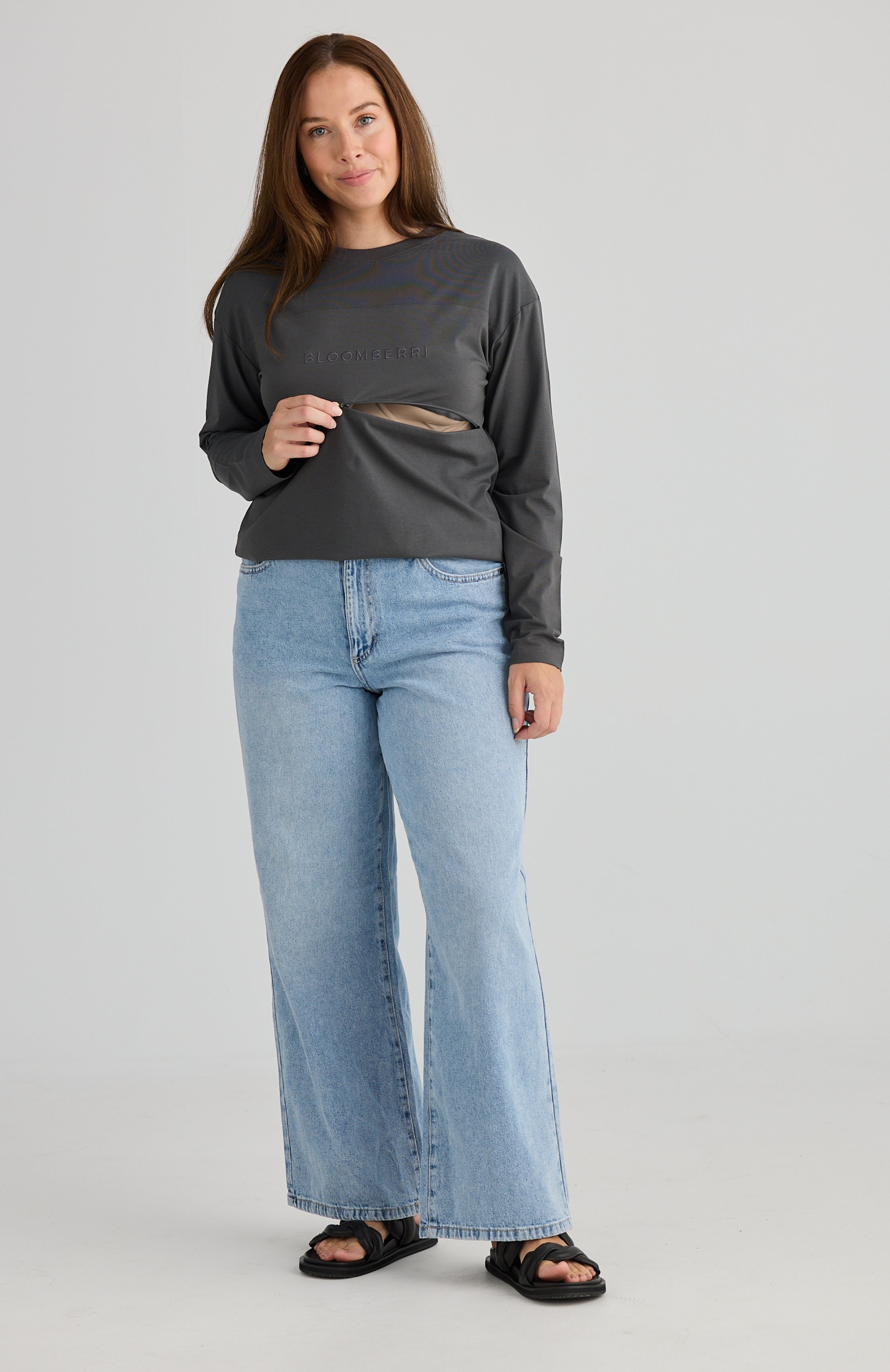 Aria Long Sleeve Nursing Tee (Charcoal)