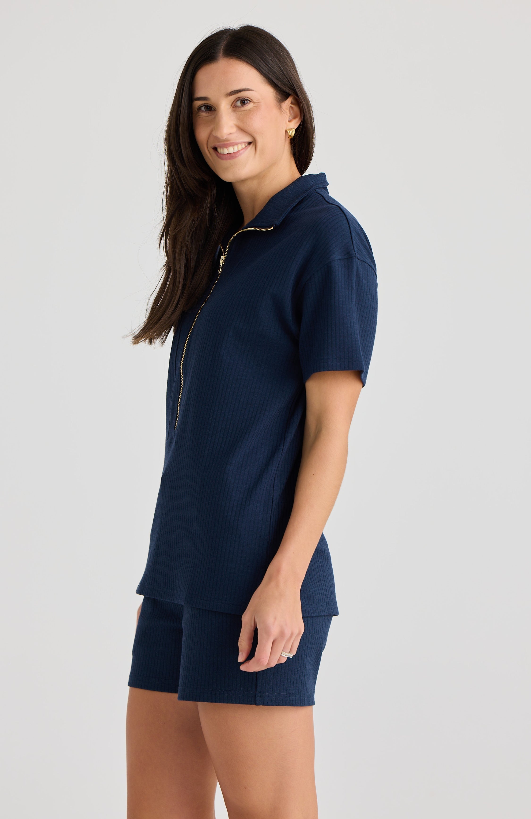 Harper Half Zip Breastfeeding Top Navy