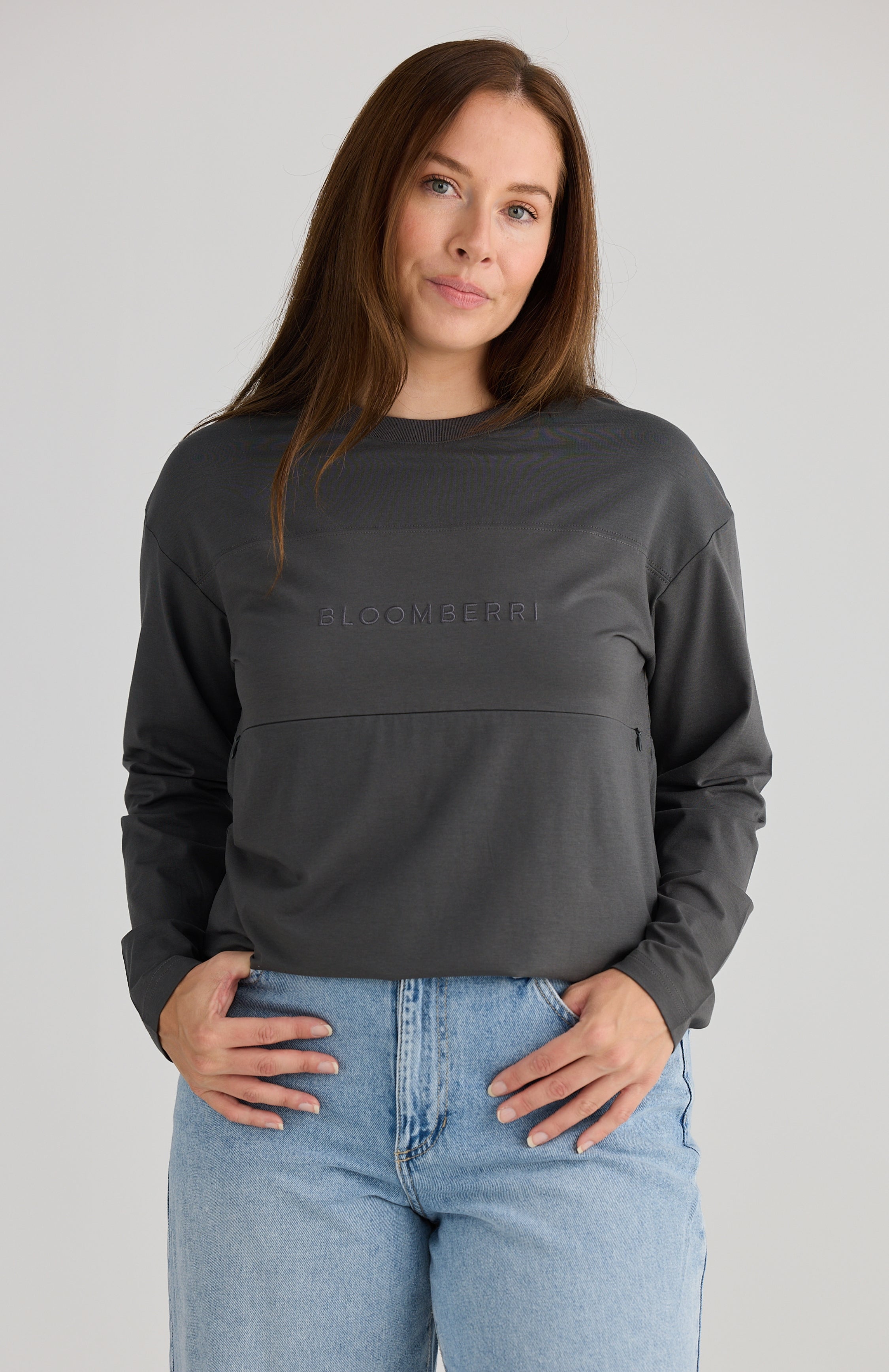 Aria Long Sleeve Nursing Tee (Charcoal)