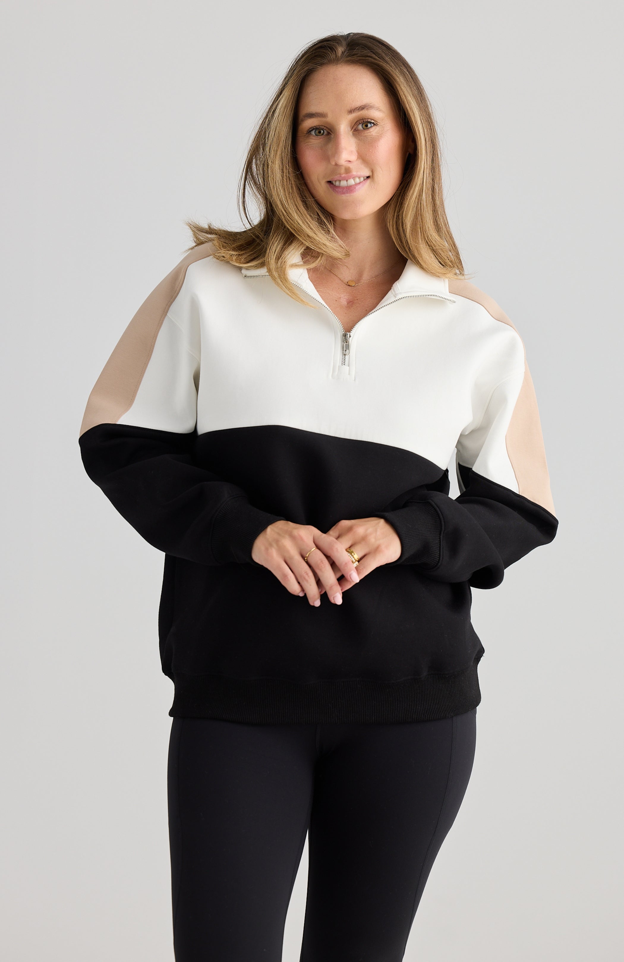 Stella Panel Quarter Zip (Black, White, Beige)