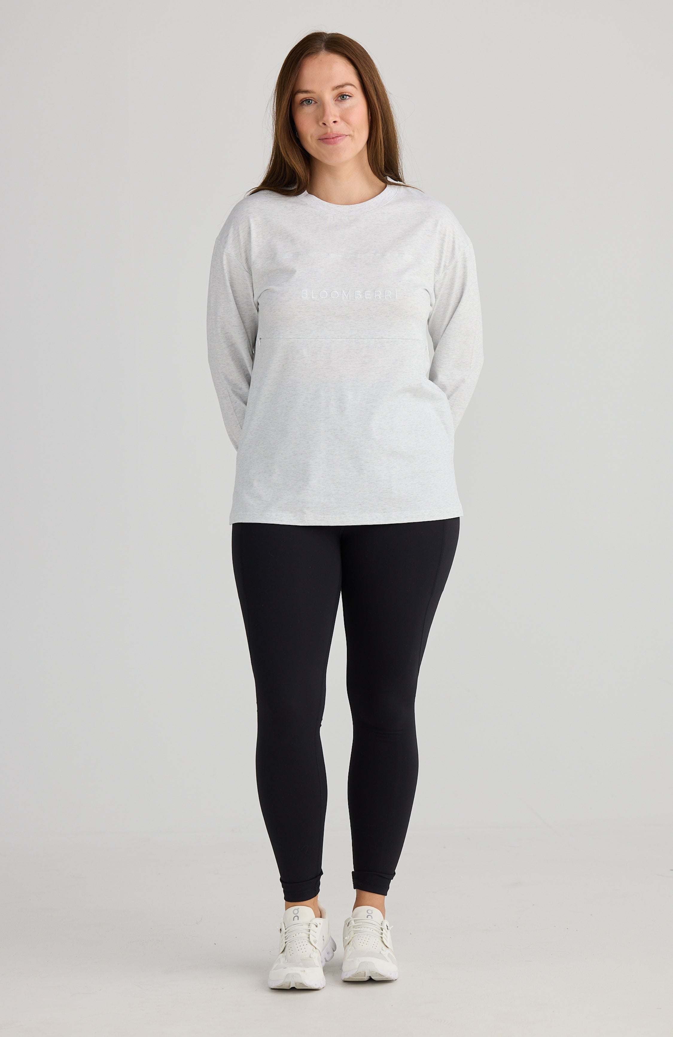 Aria Long Sleeve Nursing Tee (Grey Marle)