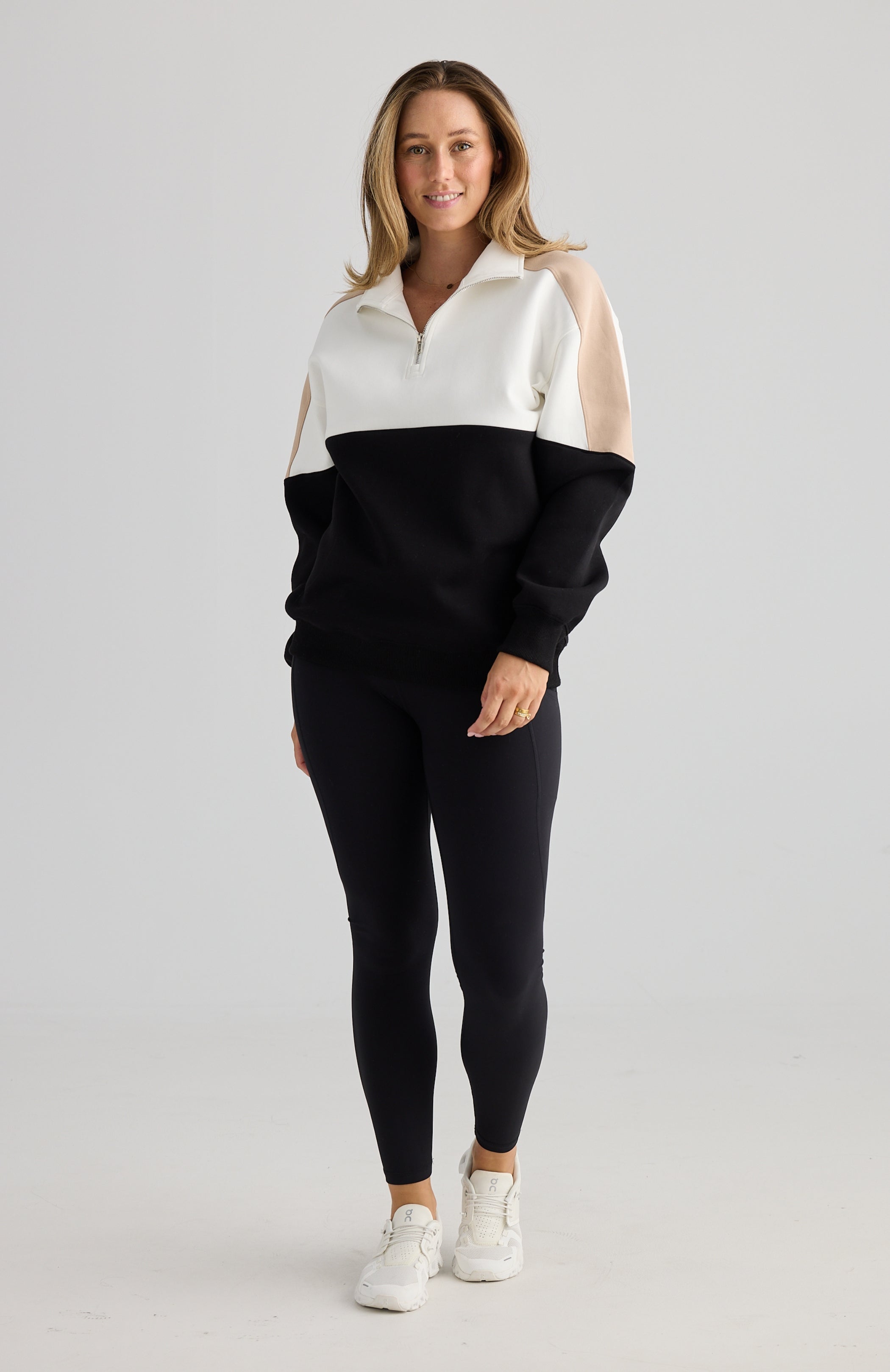 Stella Panel Quarter Zip (Black, White, Beige)